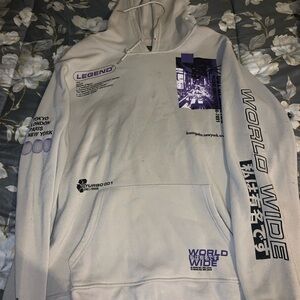 Cream Hoodie with Purple Graphics